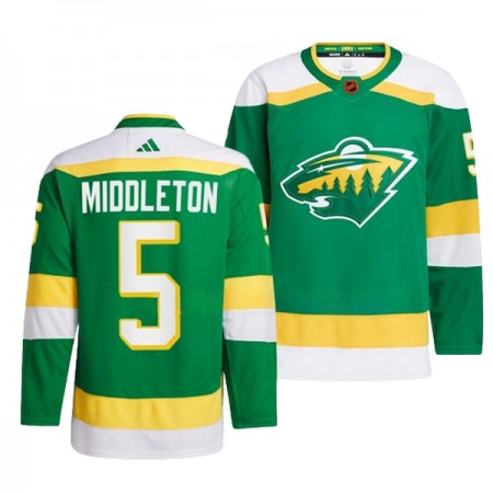 Dresovi Minnesota Wild Jake Middleton 5 Adidas 2022-23 Reverse Retro 2.0 Zelena Authentic - Muške